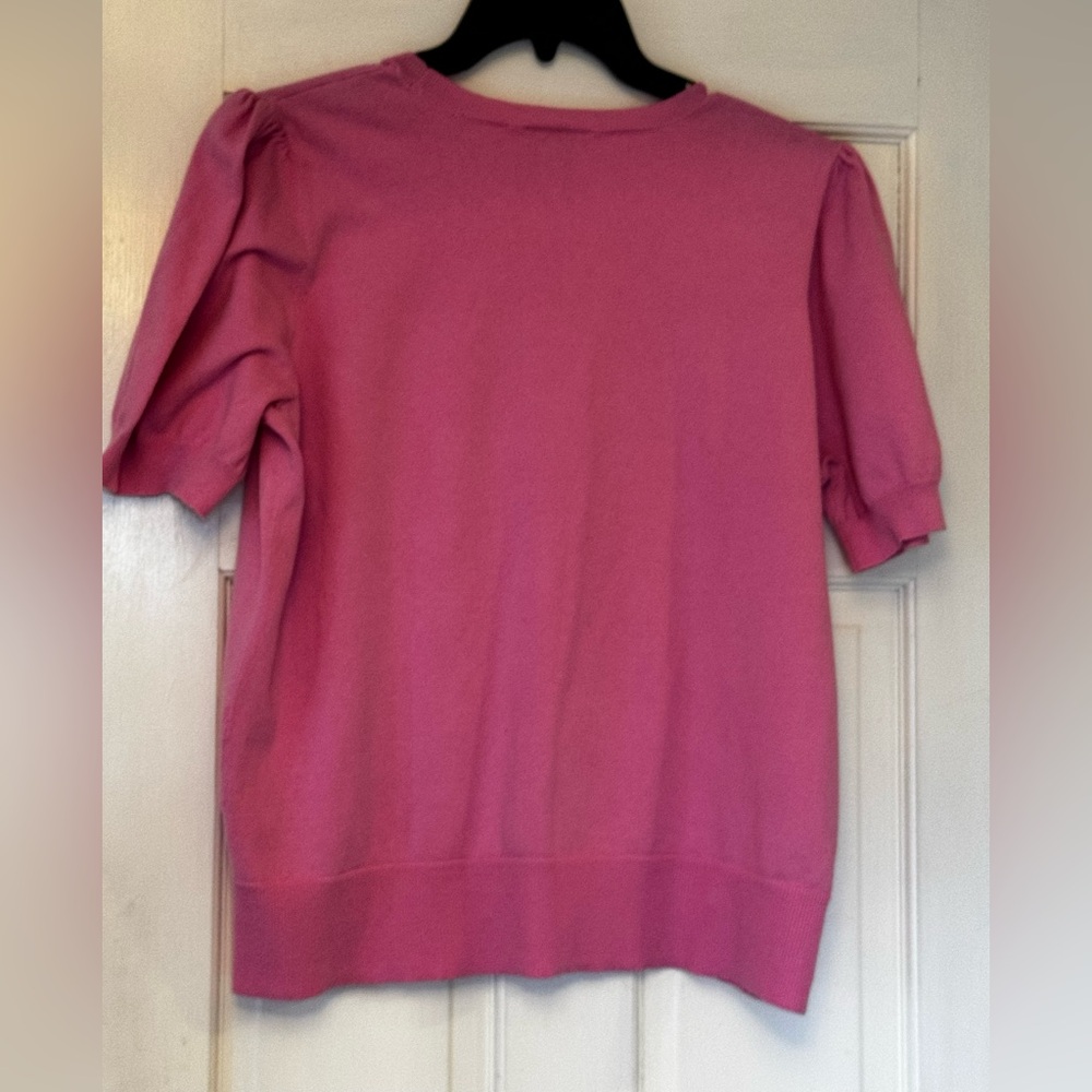 LOFT Hot Pink Puff-Sleeve Crewneck Sweater - Picture 2 of 6
